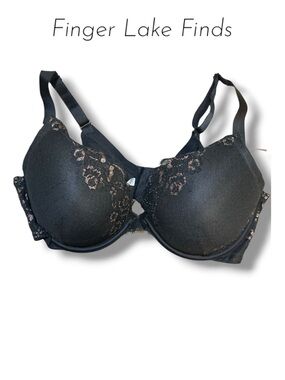 Ambrielle Black Plunge Push Up Bra, 44C